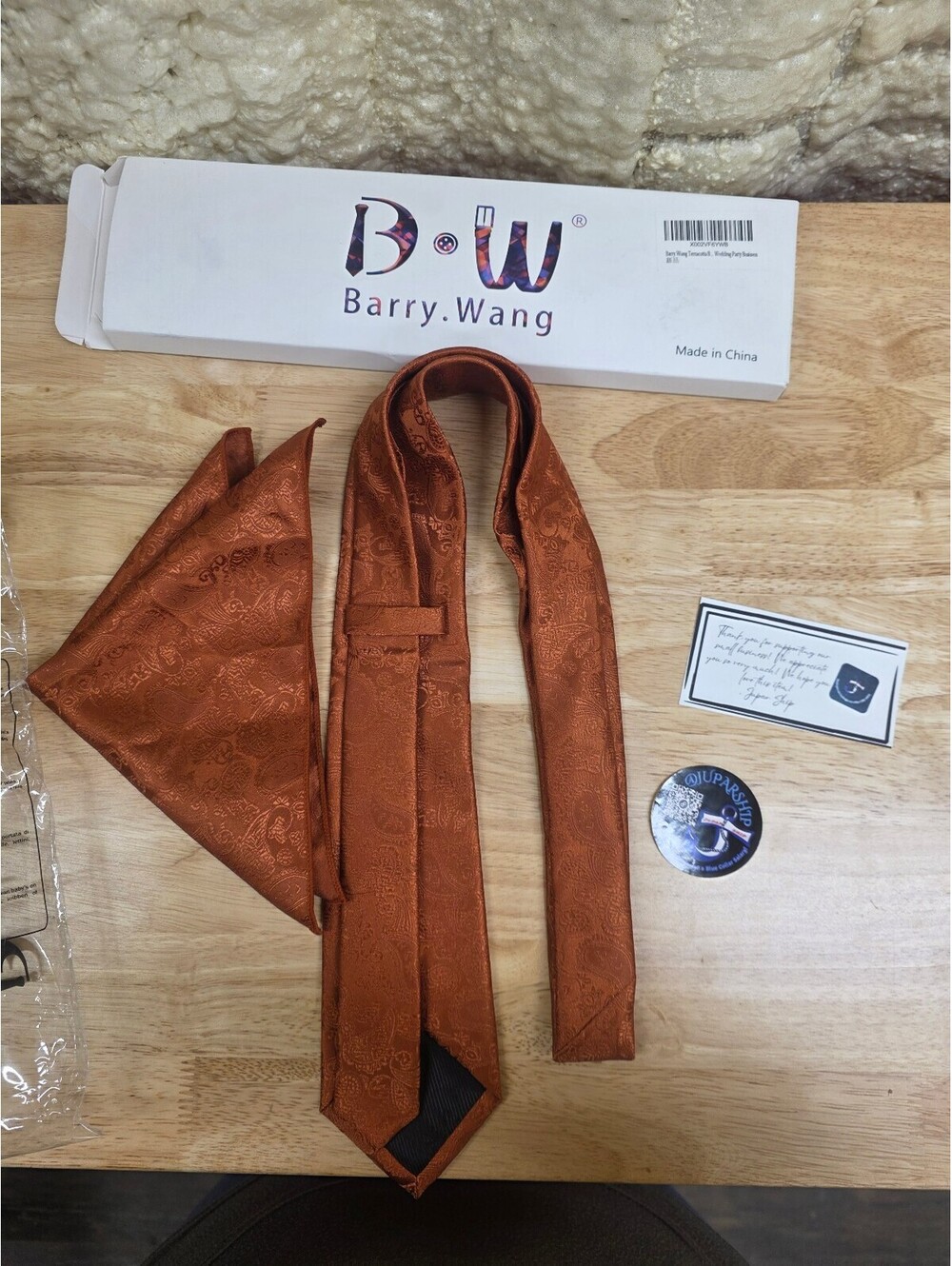 Barry.Wang Men’s Paisley Silk Necktie and Pocket Square Set for Business Wear